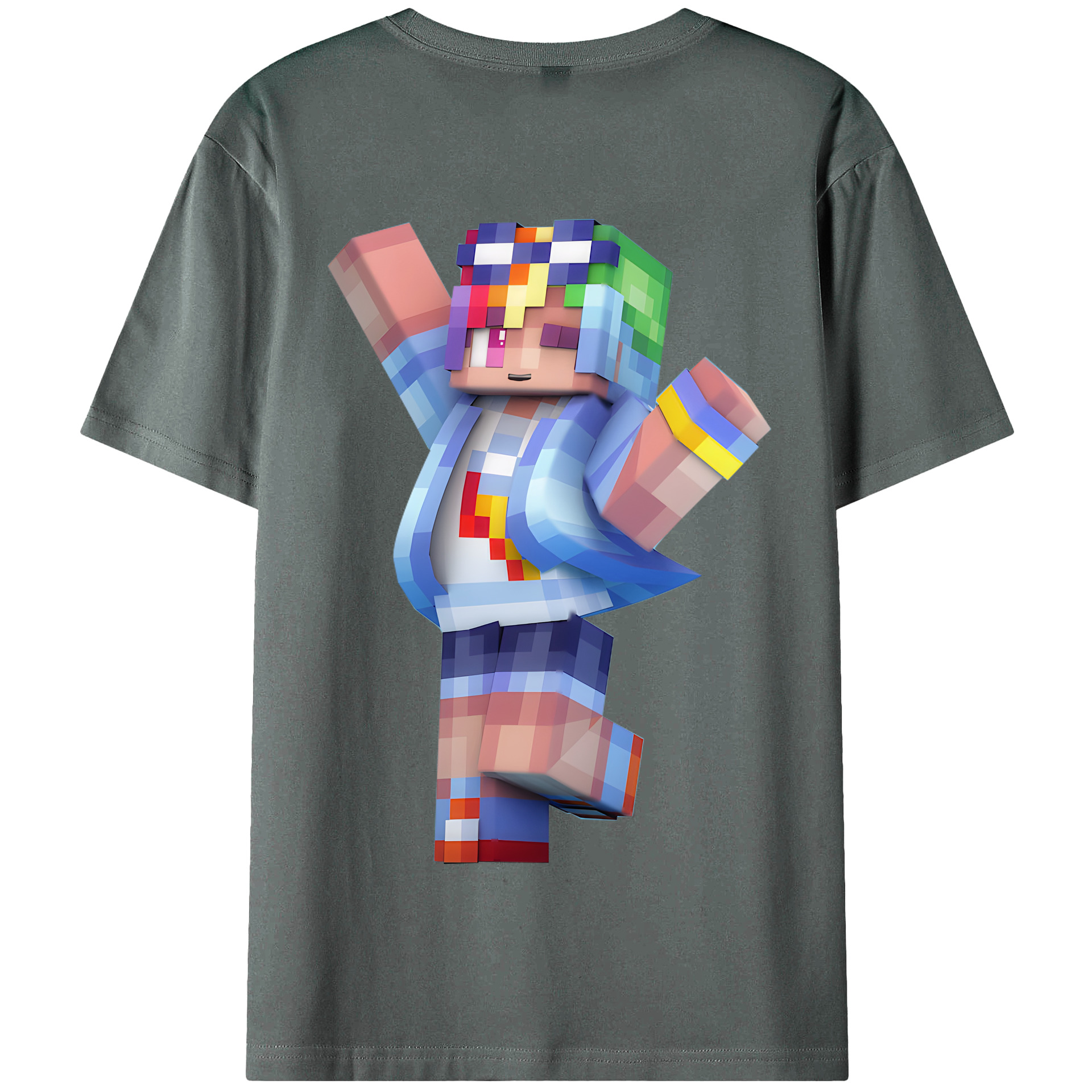（画像用） マインクラフト ブロックの世界 Minecraft MC Block world 綿100％半袖Tシャツ（背面プリント）